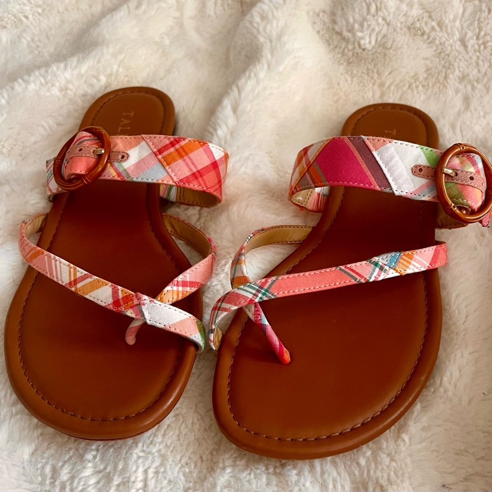 Talbots Women's Gia Madras Sandals - Pink and Orange- size 9